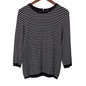 Classic Minimalist Parisian Preppy Black & White Striped Crew Neck Sweater L